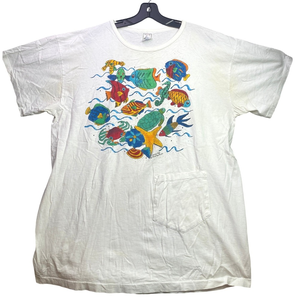 Vintage Alore Shirt Womens One Size Tropical Fish Single Stitch Oversized 1990's
